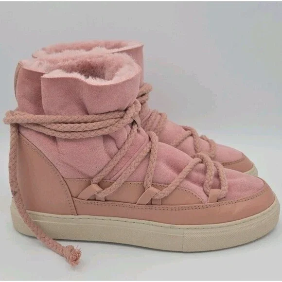 Inuikii Rose Pink Classic Sneaker Womens Size 9 Snow Shearling Boots Lace Up EUC - Picture 5 of 9